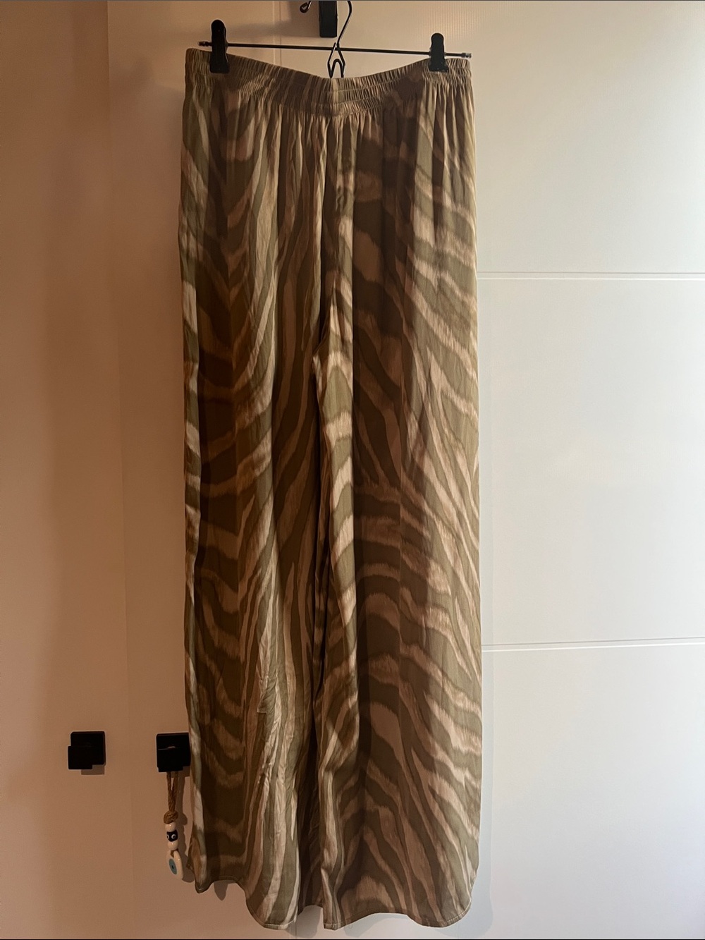 Philosophy Wide-Leg Zebra Print Pants in Olive and Beige